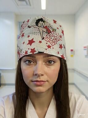 Betty Boop Red Star Printed Surgical Cap